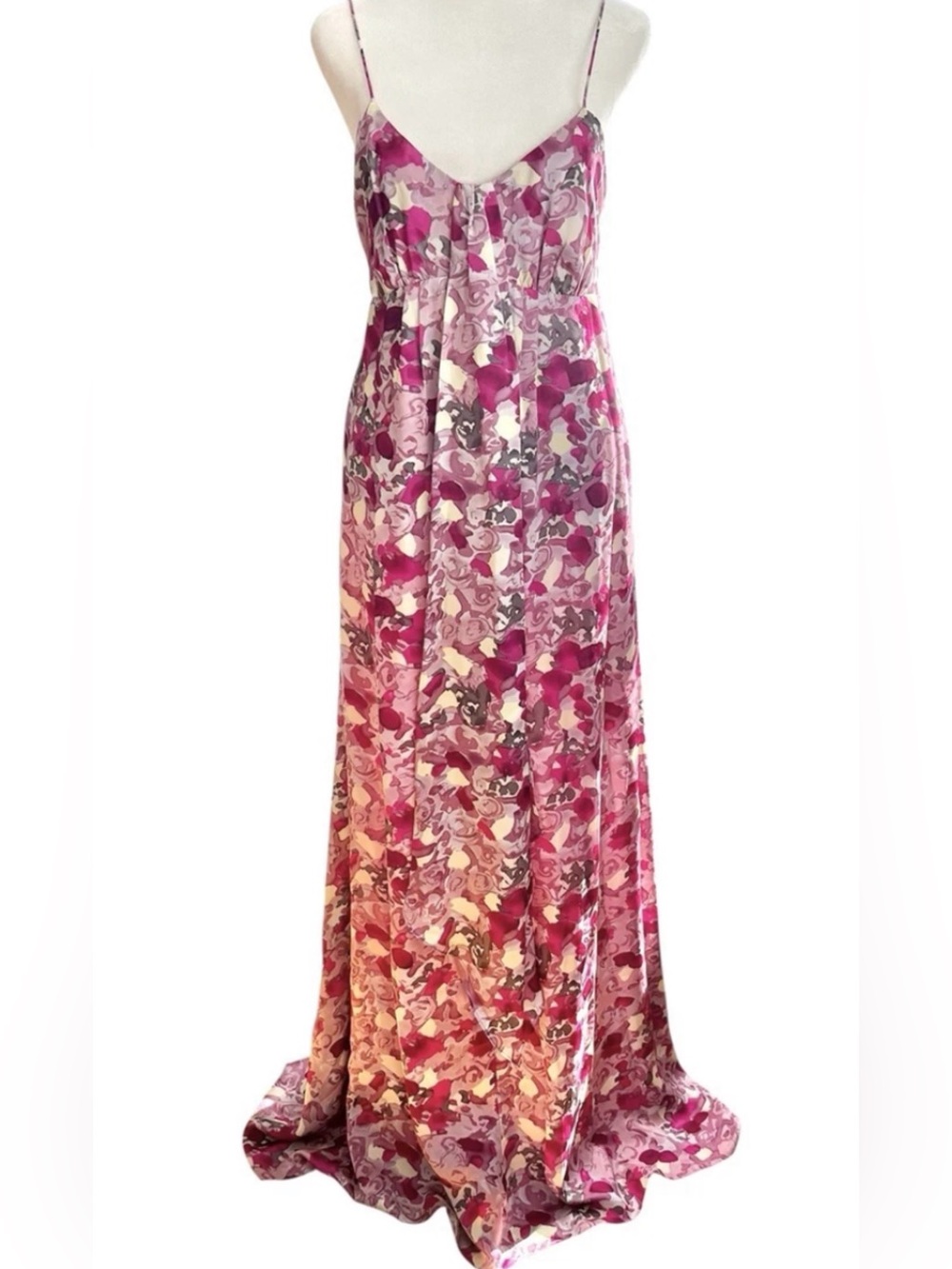 Banana Republic Pink & Magenta Floral Satin Slip Maxi Dress